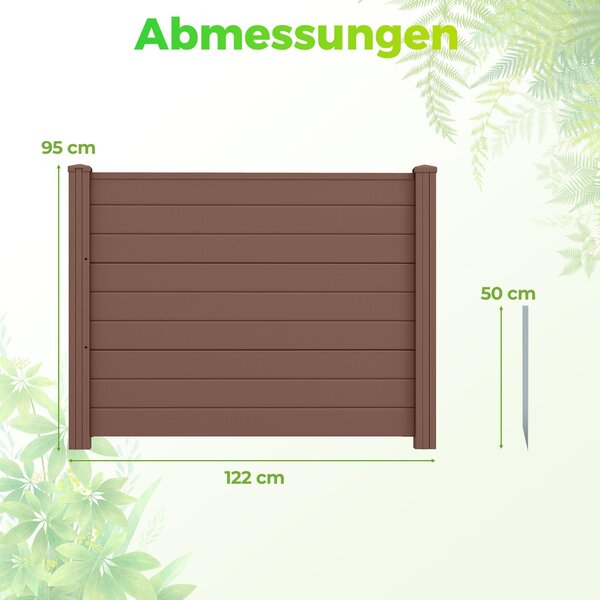 COSTWAY 3dílný zahradní plot 122 x 95 cm, plot se 4 sloupky, plot pro ochranu soukromí z PP a kovu, zasouvací lamelový plot, volně stojící plot pro ochranu soukromí, hnědý