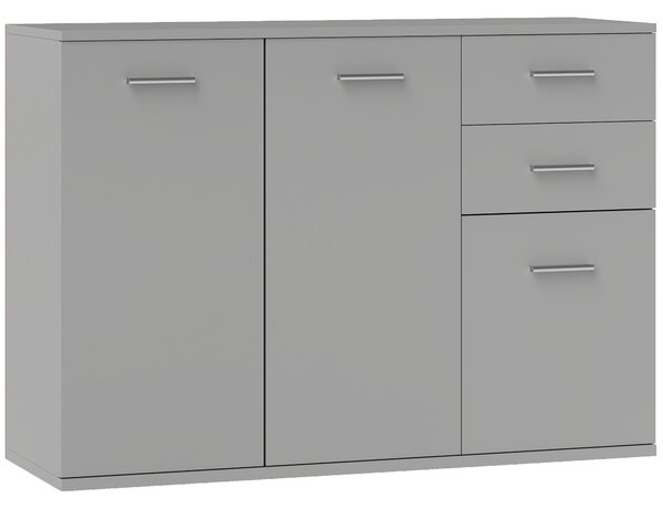 HOMCOM Obývací pokoj komoda se 3 skříněmi a 2 šuplíky, moderní úsporná komoda s nastavitelnou policí, 106x35x76 cm, světle šedá | Aosom