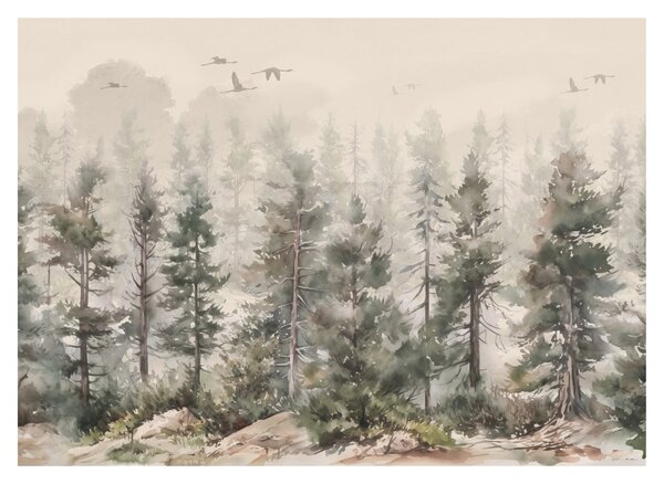 Skleněný obraz - Borovicový les I., aquarel (70x50 cm)