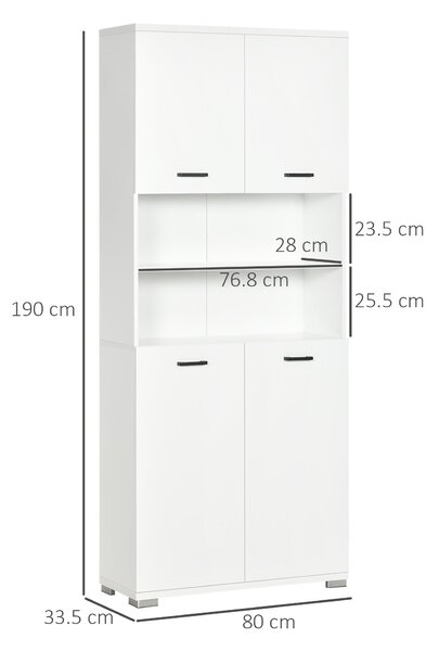 Kleankin Koupelnová Skříňka, Dřevěná Koupelnová Skříňka se 2 Skříňkami s Dveřmi a 2 Otevřenými Policemi, Design proti Převržení, 80x33,5x190 cm, Bílá