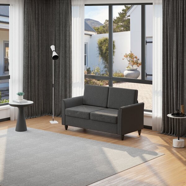HOMCOM Široká dvoumístná pohovka s odnímatelnými polštáři pro obývací pokoj z látky s efektem lnu a pěny, 141x70x78 cm, tmavě šedá a černá | Aosom