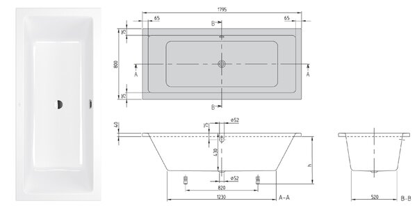 Villeroy & Boch Targa Plus obdélníková vana 179.5x80 cm bílá UBA180NES2V-01