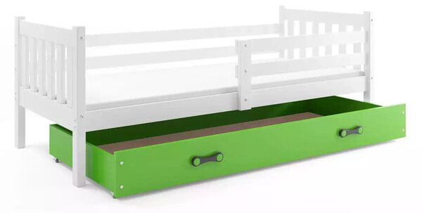 Dětská postel 90x200 CHARIS s matrací - bílá / zelená