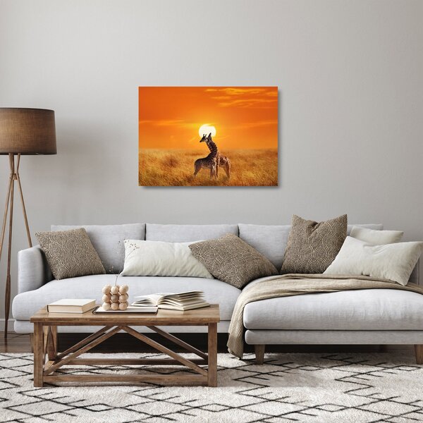 Skleněný obraz - Žirafy v národním parku Serengeti (70x50 cm)