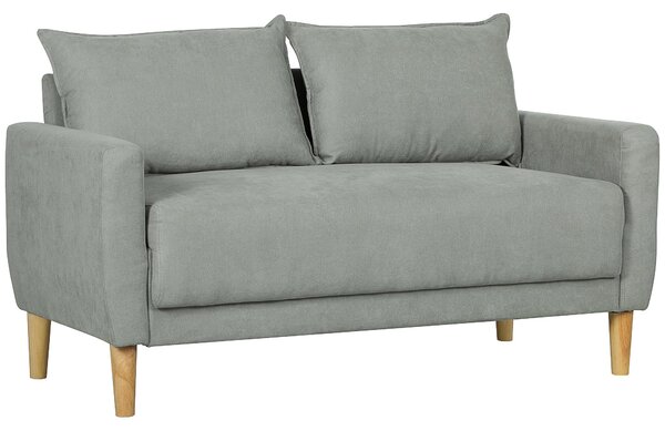 HOMCOM 2-místný látkový pohovka s opěrkami, úložným prostorem a 2 odnímatelnými polštáři, moderní čalouněný loveseat se dřevěnými nohami pro obývací p