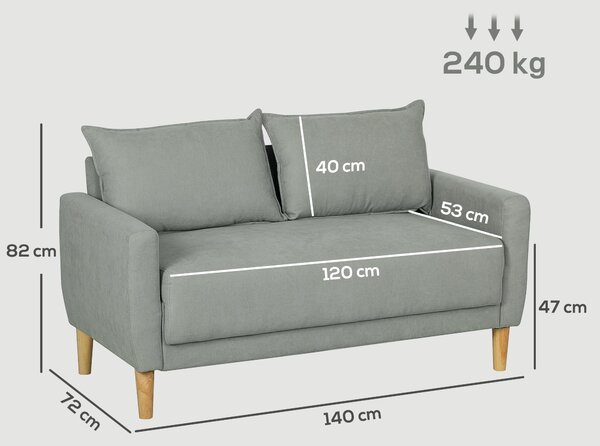 HOMCOM 2-místný látkový pohovka s opěrkami, úložným prostorem a 2 odnímatelnými polštáři, moderní čalouněný loveseat se dřevěnými nohami pro obývací p