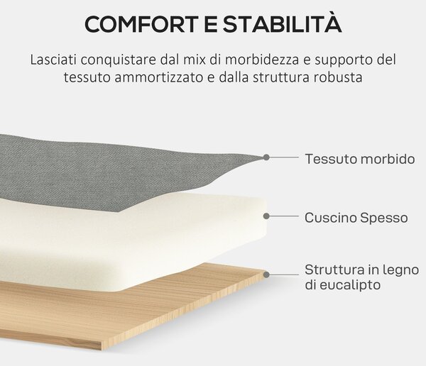 HOMCOM 2-místný látkový pohovka s opěrkami, úložným prostorem a 2 odnímatelnými polštáři, moderní čalouněný loveseat se dřevěnými nohami pro obývací p