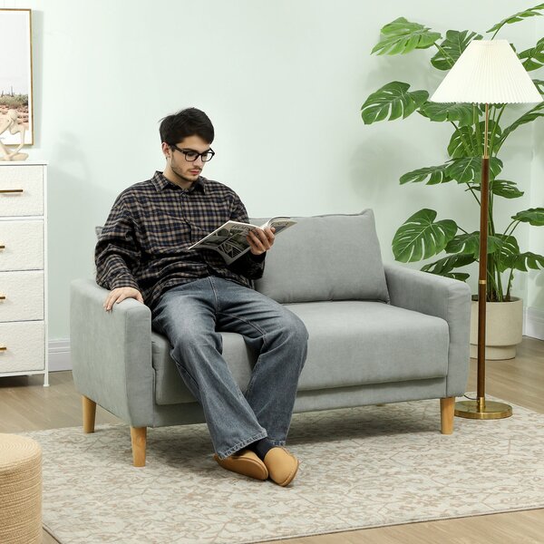 HOMCOM 2-místný látkový pohovka s opěrkami, úložným prostorem a 2 odnímatelnými polštáři, moderní čalouněný loveseat se dřevěnými nohami pro obývací p