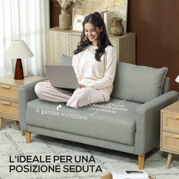 HOMCOM 2-místný látkový pohovka s opěrkami, úložným prostorem a 2 odnímatelnými polštáři, moderní čalouněný loveseat se dřevěnými nohami pro obývací p