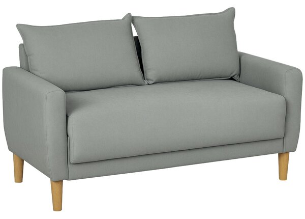 HOMCOM 2-místný látkový pohovka s opěrkami, úložným prostorem a 2 odnímatelnými polštáři, moderní čalouněný loveseat se dřevěnými nohami pro obývací p