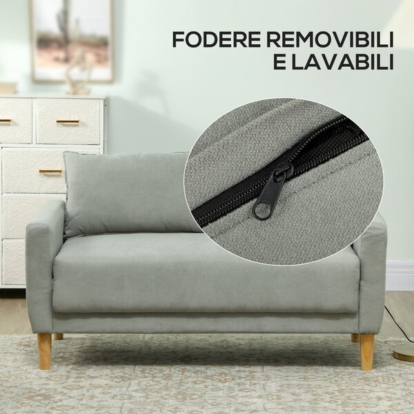 HOMCOM 2-místný látkový pohovka s opěrkami, úložným prostorem a 2 odnímatelnými polštáři, moderní čalouněný loveseat se dřevěnými nohami pro obývací p