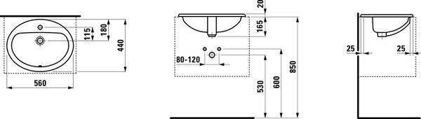 Laufen Pro B umyvadlo 56x44 cm oválné zápustný bílá lesk H8139510001041