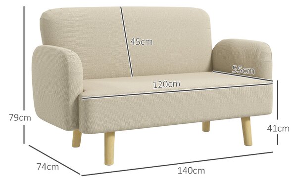HOMCOM Moderní 2-místný skandinávský látkový gauč s opěrkami, 2-místný gauč s 21 cm polstrováním a dřevěnými nohami pro obývací pokoj, lounge, domov a