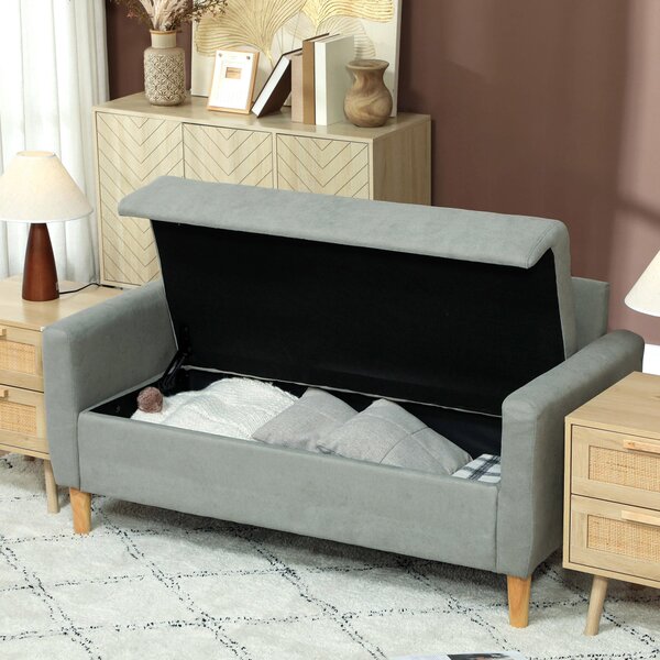 HOMCOM 2-místný látkový pohovka s opěrkami, úložným prostorem a 2 odnímatelnými polštáři, moderní čalouněný loveseat se dřevěnými nohami pro obývací p