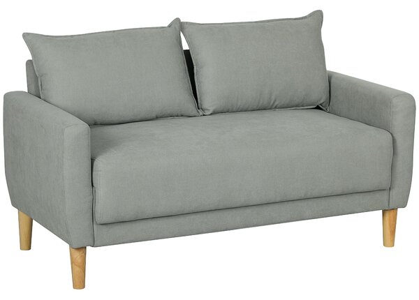 HOMCOM 2-místný látkový pohovka s opěrkami, úložným prostorem a 2 odnímatelnými polštáři, moderní čalouněný loveseat se dřevěnými nohami pro obývací p