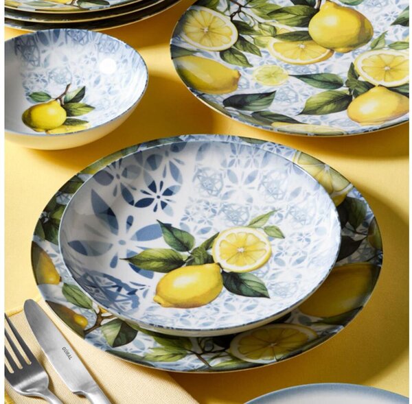 Jídelní sada 24 ks modrá/žlutá/zelená/porcelán