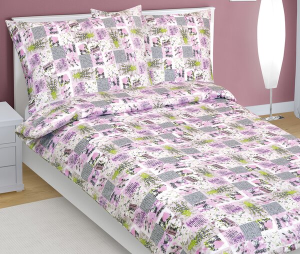 Bellatex Povlečení bavlněné Patchwork lila rozměr 140x200, 70x90 cm