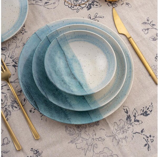 Jídelní sada 24 ks modrá/krémová/porcelán