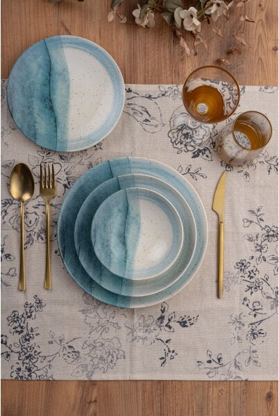 Jídelní sada 24 ks modrá/krémová/porcelán