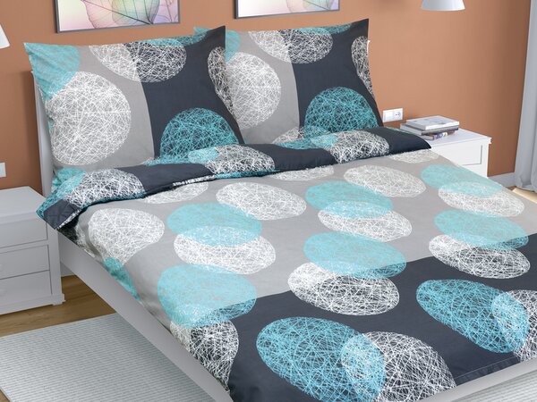 Bellatex Povlečení bavlna na dvoudeku Koule tyrkysová, šedá rozměr 1ks 180x200, 2ks 70x90 cm