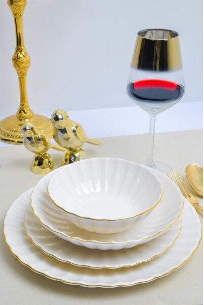 Jídelní sada 24 ks bílá/zlatá/porcelán