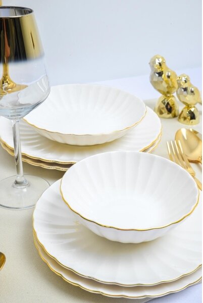 Jídelní sada 24 ks bílá/zlatá/porcelán