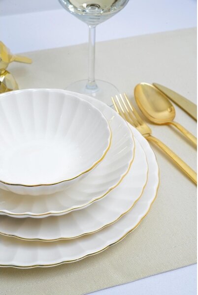 Jídelní sada 24 ks bílá/zlatá/porcelán