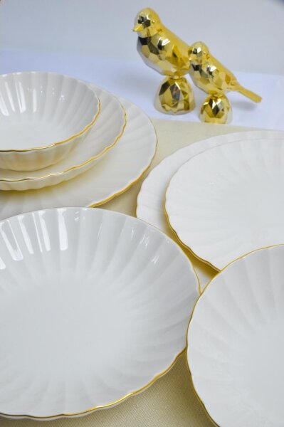 Jídelní sada 24 ks bílá/zlatá/porcelán