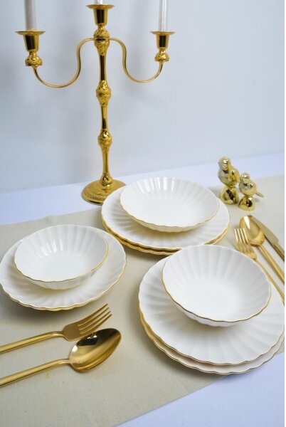 Jídelní sada 24 ks bílá/zlatá/porcelán