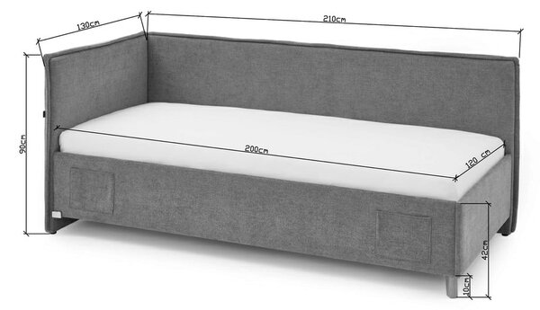Šedá čalouněná rohová dětská postel s úložným prostorem s roštem 120x200 cm Fun – Meise Möbel
