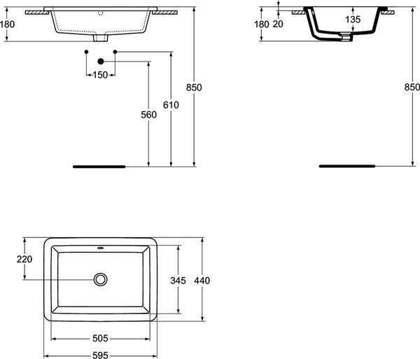 Ideal Standard Strada umyvadlo 60x44 cm obdélníkový zápustný bílá lesk K078001