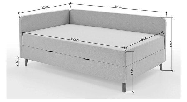 Světle modrá čalouněná jednolůžková postel s úložným prostorem 120x200 cm Cabana – Meise Möbel