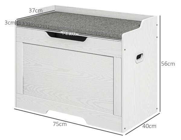 HOMCOM 103L Úložný čelní s poduškou, multifunkční truhla s bezpečnostním pántem pro ložnici a vstup, 75x40x56cm, bílá | Aosom