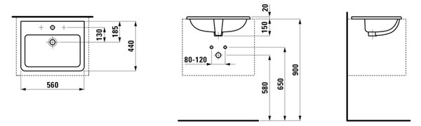 Laufen Pro S umyvadlo 56x44 cm obdélníkový zápustný bílá lesk H8189630001041