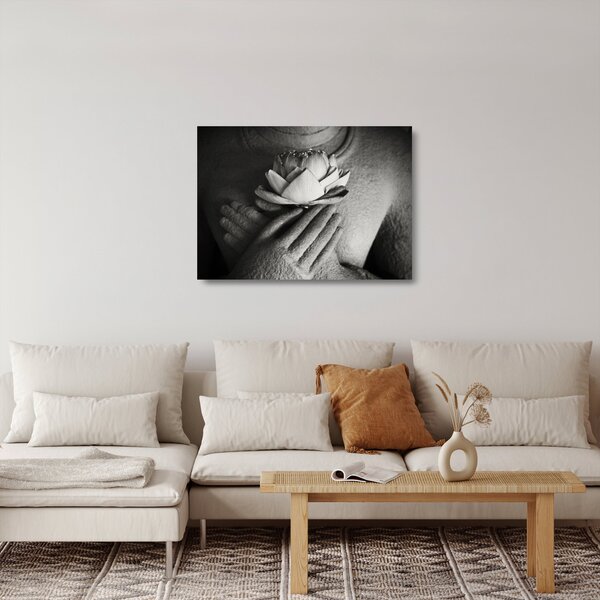 Skleněný obraz - Lotos v rukou Buddhy (70x50 cm)