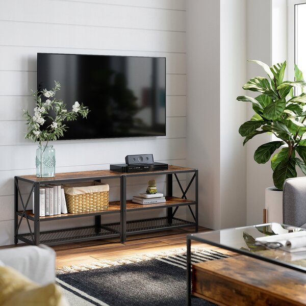 BEGRYF TV skříňka 140x40x50 cm tmavě hnědá TV skříňka Lowboard kov dřevěný vzhled Vintage Industrial obývací pokoj