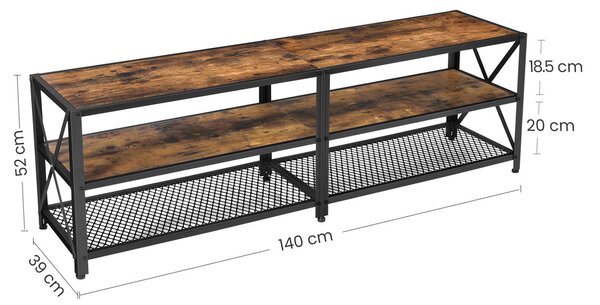 BEGRYF TV skříňka 140x40x50 cm tmavě hnědá TV skříňka Lowboard kov dřevěný vzhled Vintage Industrial obývací pokoj