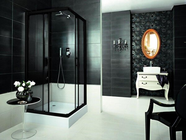 Design Funkia Nero čtvercová skříňka, průhledné sklo, 90X90 cm