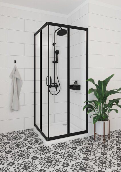 Design Funkia Nero čtvercová skříňka, průhledné sklo, 90X90 cm