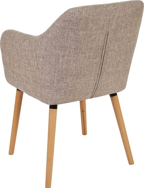 Jídelní židle Malmö T381, židle kuchyňská židle, retro design 50. let textil, krémová/šedá, světlé nohy