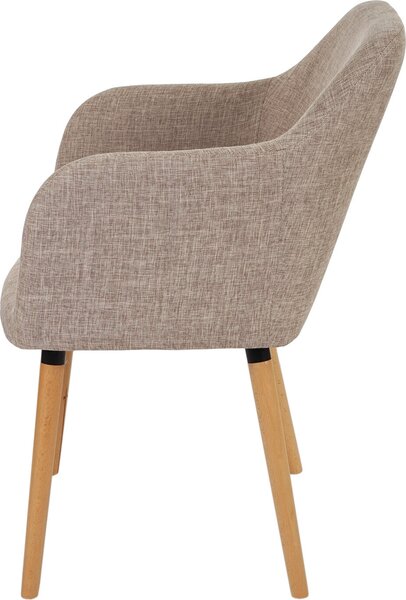 Jídelní židle Malmö T381, židle kuchyňská židle, retro design 50. let textil, krémová/šedá, světlé nohy