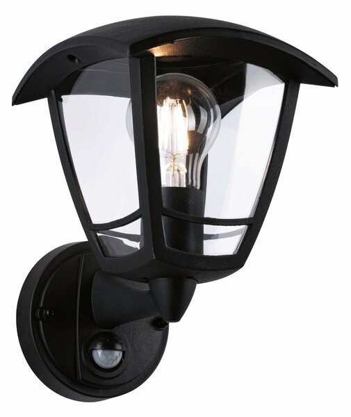 PAULMANN Venkovní nástěnné svítidlo Classic Curved pohybové čidlo IP44 hranaté 164x180mm max. 12W 230V černá umělá hmota