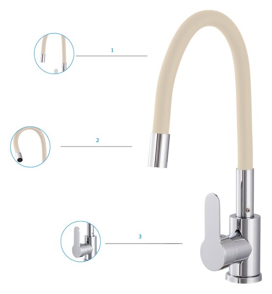 Gamma Flex 2000, stojánková dřezová baterie s flexibilním ramenem, béžová-chromová, GMA-BFX-2000B