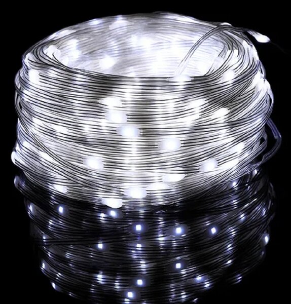 Venkovní světelný vánoční řetěz s šípkovými diodami, studená bílá, 50m, 500 LED, 8 programů