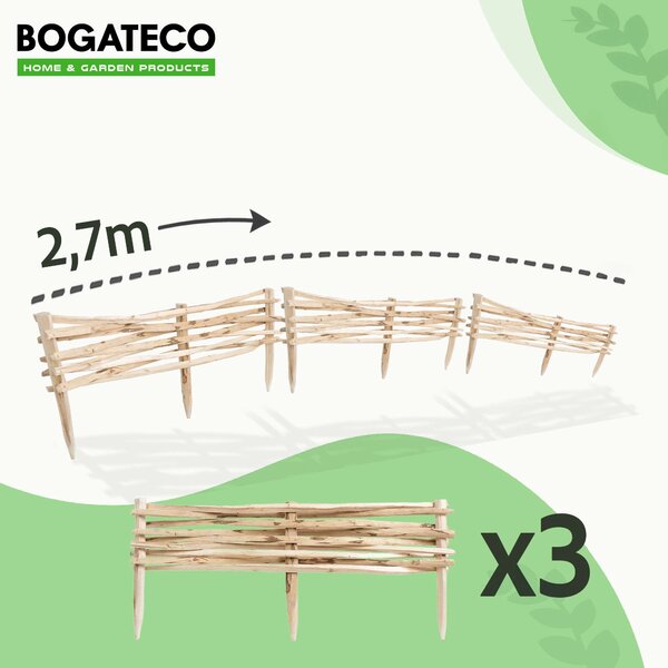 BOGATECO 3x zahradní plot z lískového dřeva 90 cm x 20 cm lemování záhonů lemování trávníku plot dřevěný plot lemování záhonů plot z plotovek lemování záhonů plot z plotovek ideální jako lemování záhonů nebo cestiček