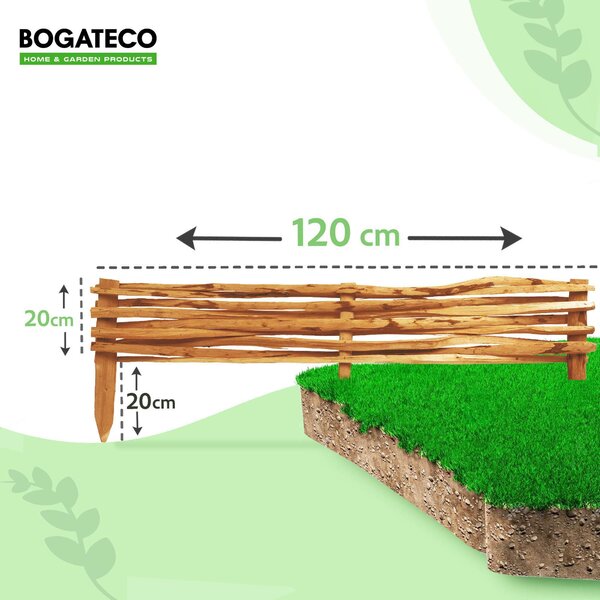 BOGATECO 3x zahradní plot z lískového dřeva 120 cm x 20 cm lemování záhonů lemování trávníku lemování záhonů dřevěné lemování záhonů plot | hnědý