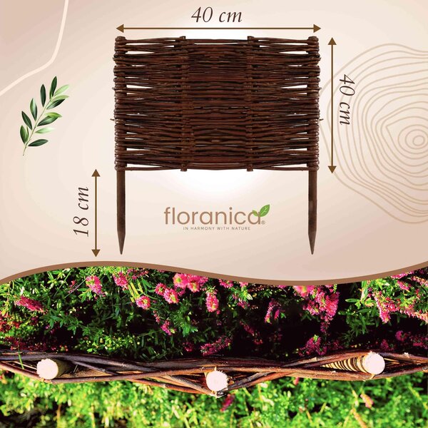 Floranica 10 kusů Vrbový plot 40 cm x 40 cm – Zahradní plot z vrbového proutí Palisáda Přírodní oplocení Ohraničení záhonu