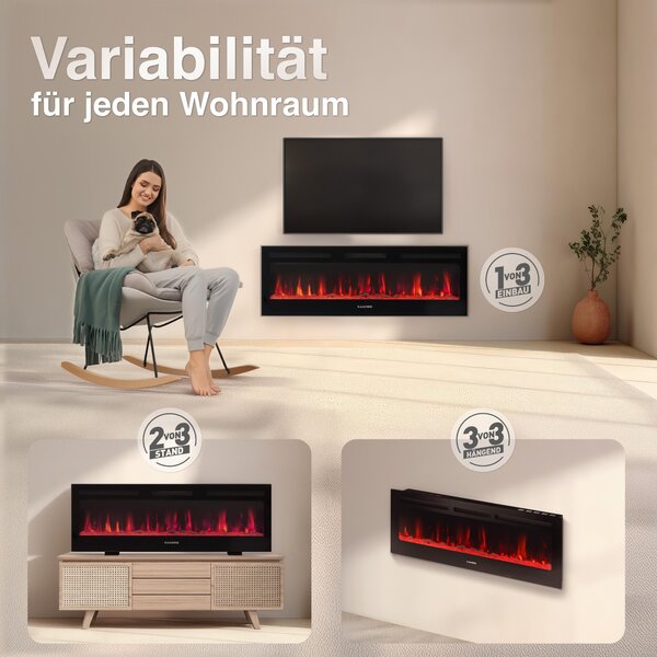 Elektrický krb KAMINIO MARLON - elektrický krb 3 v 1 s vytápěním, 3D efektem plamene, 12 barev plamene, dálkové ovládání - 60 palců