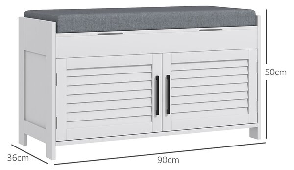 HOMCOM Botníková lavice s nastavitelné vnitřní policí na 3 úrovně, úzká botník z MDF s efektem lněné látky, 90x36x50 cm, bílá a šedá | Aosom
