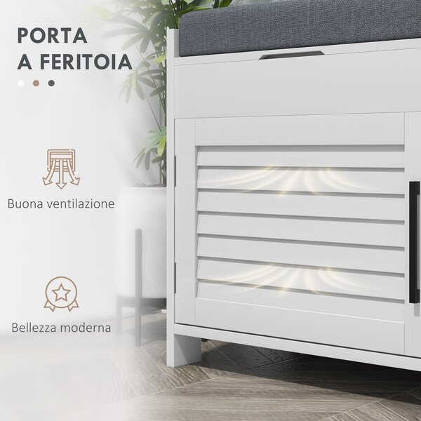 HOMCOM Botníková lavice s nastavitelné vnitřní policí na 3 úrovně, úzká botník z MDF s efektem lněné látky, 90x36x50 cm, bílá a šedá | Aosom